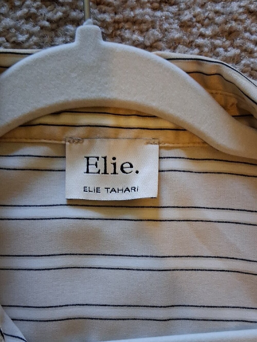 Elie Tahari Cream and Navy Striped Button-Down Blouse - Picture 4 of 8